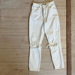 Abercrombie & Fitch White Distressed Mom Jeans